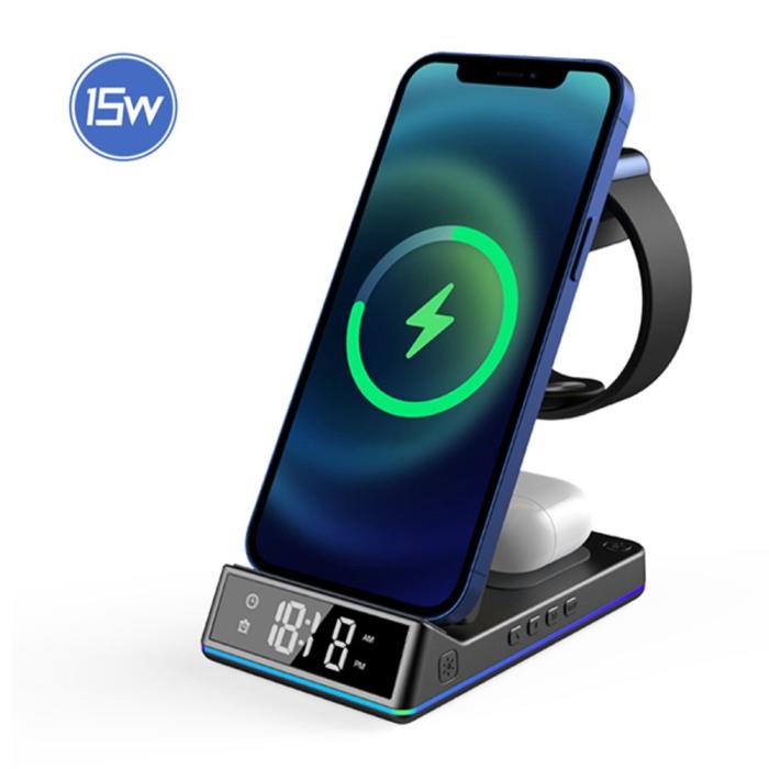 A-One Brand - 5-in-1 Trådlös laddare iPhone, Apple Watch, AirPods/Digital klocka Z6 15W