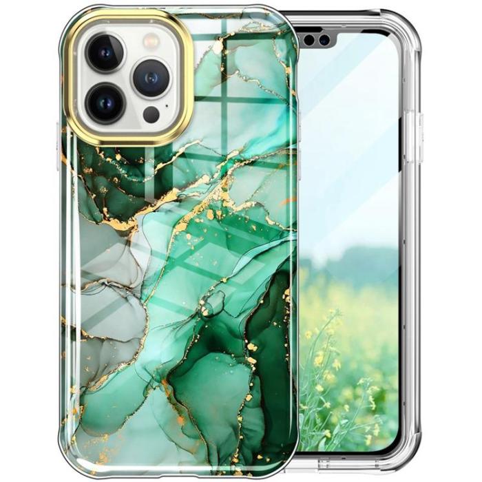 OEM - iPhone 14 Pro Skal 360 Marble - Grön
