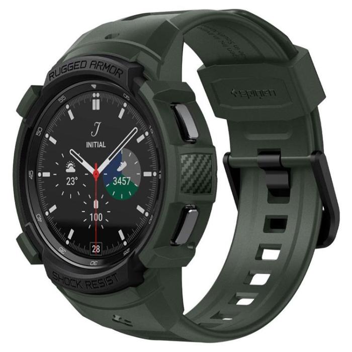 UTGATT1 - Spigen Rugged Armor Pro Strap Galaxy Watch 4 Classic (46mm) - Militär Grön
