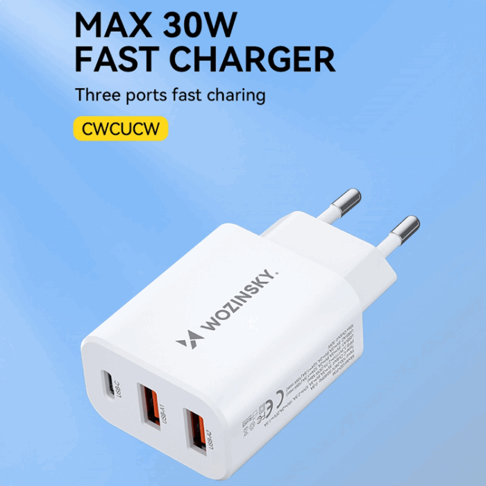 Wozinsky - Wozinsky Väggladdare 30W USB-C/2 x USB-A - Vit