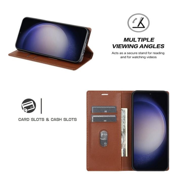Amorus - Samsung Galaxy S26 Plånboksfodral Magnetisk Stängning Konstläder - Brun