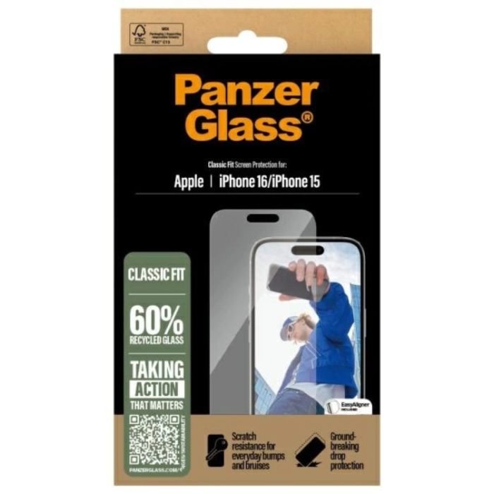 PanzerGlass - PanzerGlass iPhone 16 Härdat Glas Skärmskydd Classic Fit - Clear