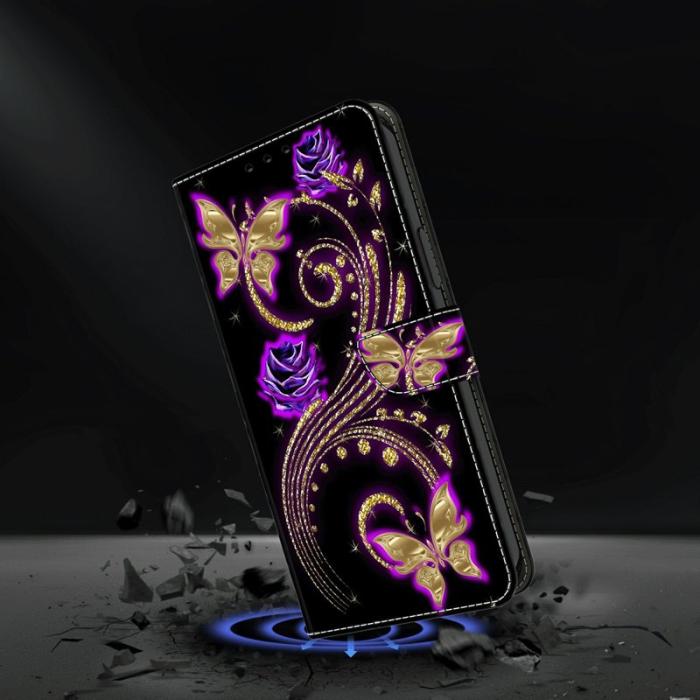OEM - Samsung Galaxy A57 Plånboksfodral Konstläder - Lila Blommor / Fjärilar