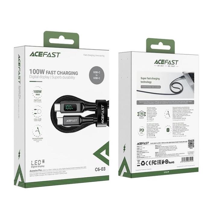 Acefast - Acefast LCD USB-C till USB-C kabel 100W 2m - Svart