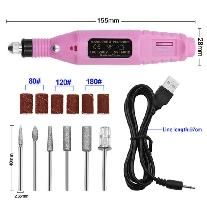 OEM - Elektrisk Nagelfilsset USB Uppladdningsbar - Svart