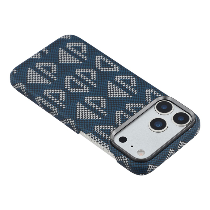 A-One Brand - iPhone 17 Pro Max Mobilskal MagSafe Aramid Fiber Geometric - Blå
