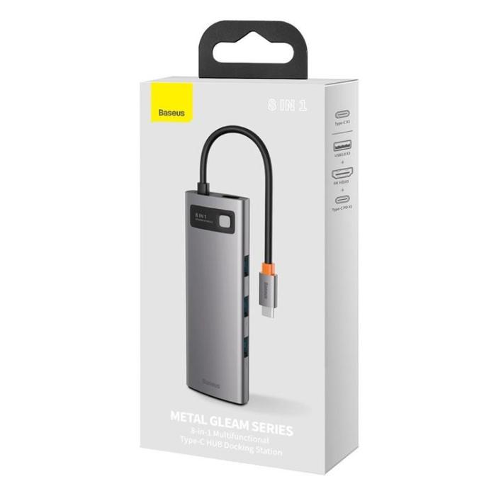 BASEUS - Baseus Metal 8in1 Multifunctional HUB USB-C 100 W - Grå