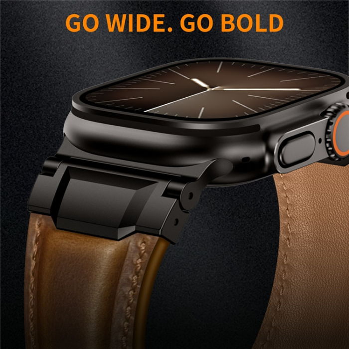 A-One Brand - Apple Watch (42/44/45/46/49mm) Armband Cowhide Läder - Brun/Svart