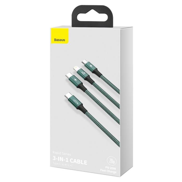 BASEUS - Baseus 3in1 USB-A till USB-C, Lightning, microUSB kabel 1.5m