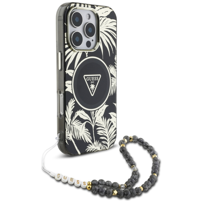 Guess - Guess iPhone 16 Pro Max Mobilskal Magsafe Palm Trees Med Pearl Strap