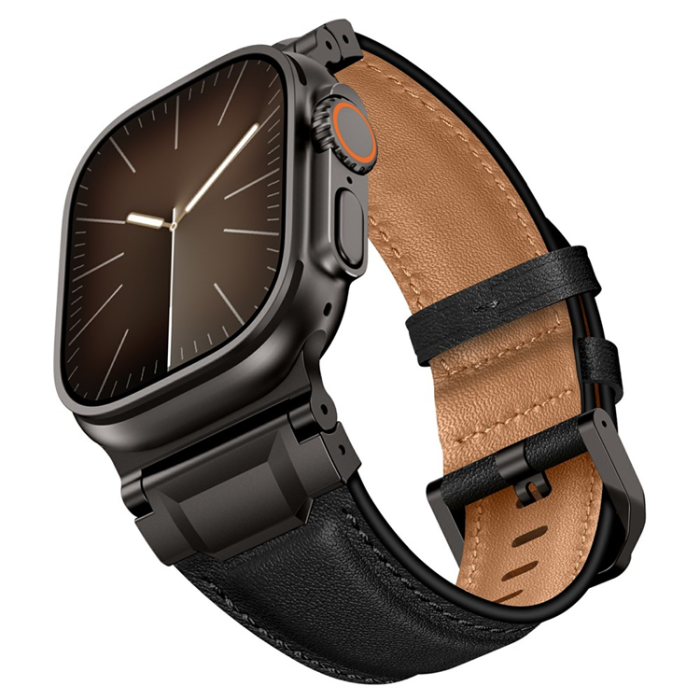 A-One Brand - Apple Watch (42/44/45/46/49mm) Armband Cowhide Läder - Svart