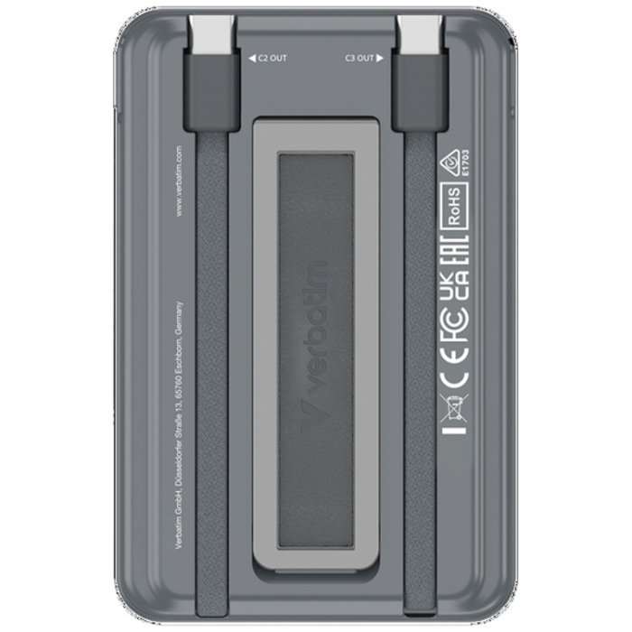 Verbatim - Verbatim MagSafe Powerbank 5000mAh 15W 2xUSB-C Kablar n Go - Grå