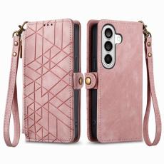 OEM - Pl&aring;nboksfodral f&ouml;r Samsung Galaxy S26 Konstl&auml;der med dragkedja - Rosa