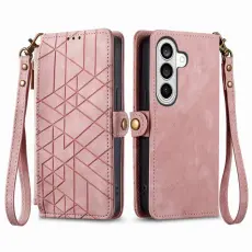 OEM - Pl&aring;nboksfodral f&ouml;r Samsung Galaxy S26 Konstl&auml;der med dragkedja - Rosa