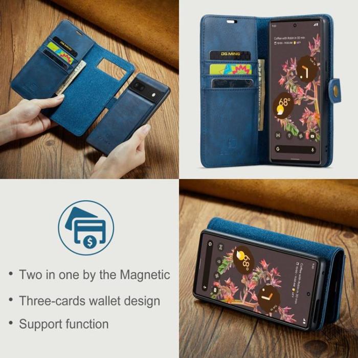 DG.MING - DG.MING Google Pixel 7 Plånboksfodral Detachable 2in1 Äkta läder - Blå