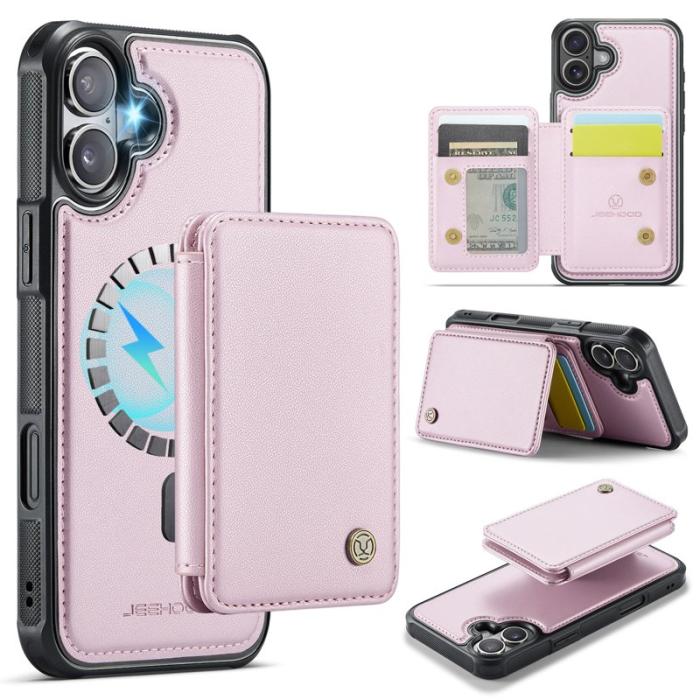 JEEHOOD - JEEHOOD J05 Mobilskal till iPhone 17 Läder med Avtagbar Kortväska - Rosa