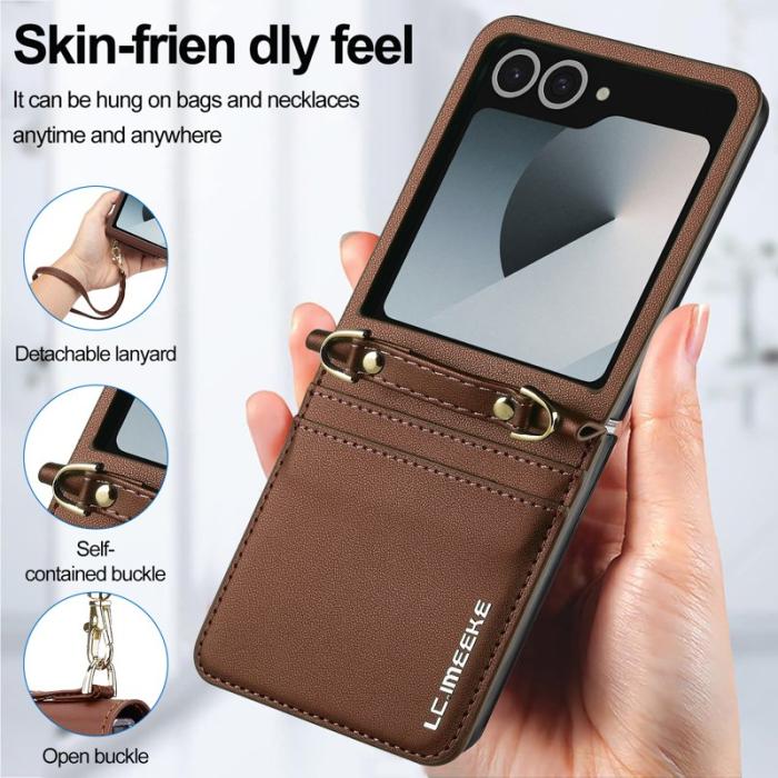 LC.imeeke - LC.IMEEKE L1 Series Samsung Galaxy Z Flip7 Fodral KonstLäder - Brun