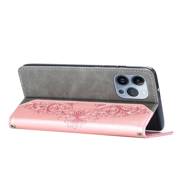 OEM - Fjärilar iPhone 13 Pro Max Plånboksfodral - Rose Gold
