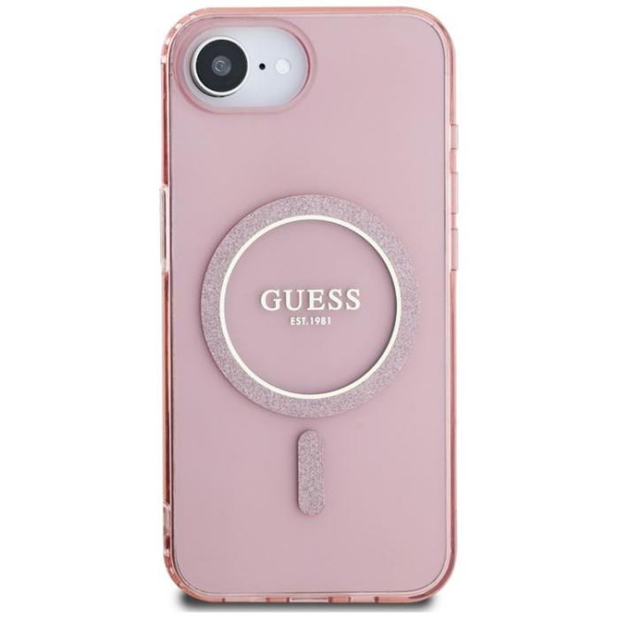 Guess - Guess iPhone 16e Mobilskal MagSafe IML Glitter Circle - Rosa