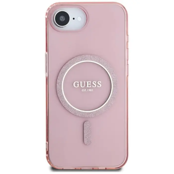 Guess - Guess iPhone 16e Mobilskal MagSafe IML Glitter Circle - Rosa