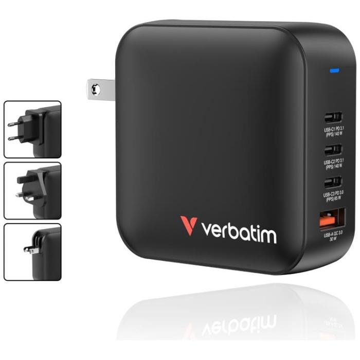 Verbatim - Verbatim Snabbladdare 165W PD 3xUSB-C QC 1xUSB-A GaN Mini - Svart