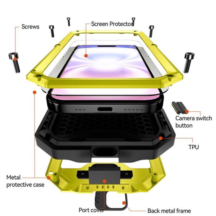 R-JUST - R-JUST iPhone 17 Mobilskal Med Härdad Glas - Gul