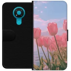 Gustaf - Pl&aring;nboksfodral till Nokia 3.4 med Rosa Tulpaner