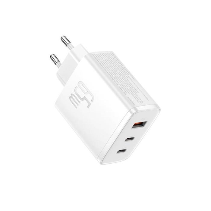 BASEUS - Baseus GaN Väggladdare 2x USB-C Till USB-A 65W Cube Pro - Vit