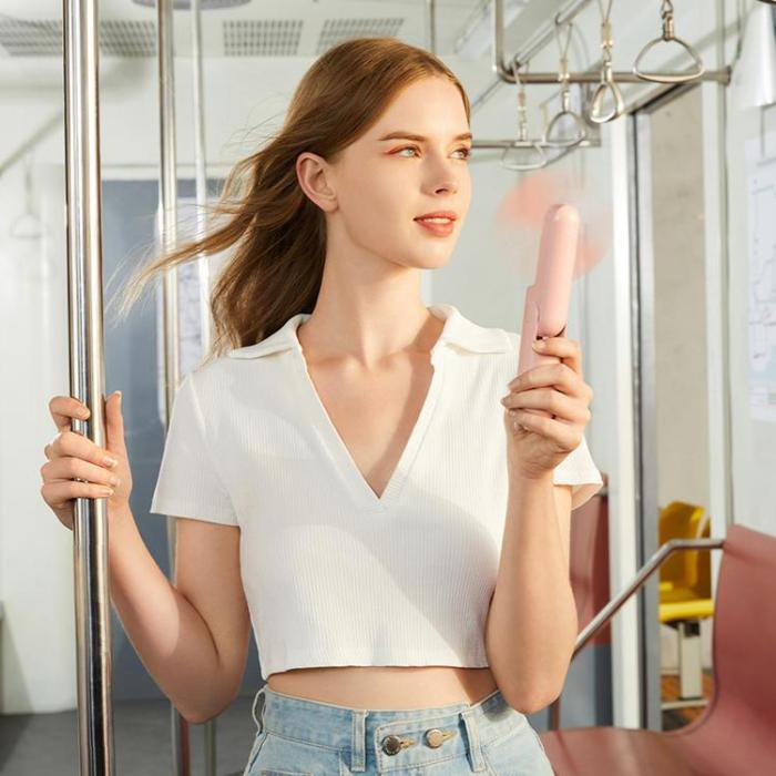 Jisulife - Jisulife Bärbar USB Mini Handfläkt med Powerbankfunktion 2000mAh Life8 - Rosa
