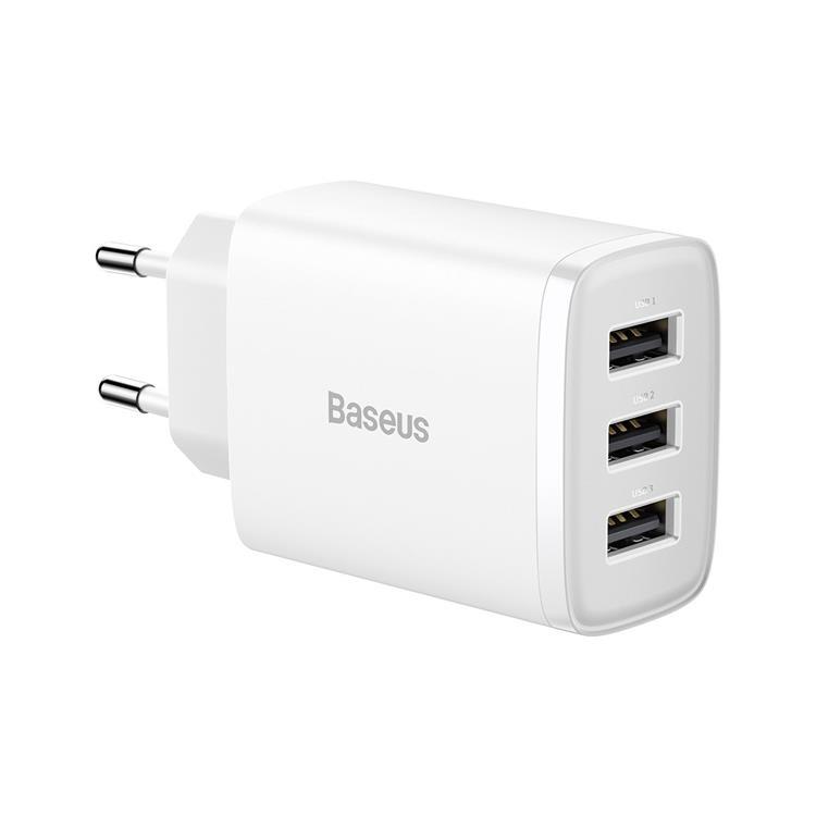 Baseus EU Compact Väggladdare 3x USB 17W - Vit | 505295 | AlltMobil