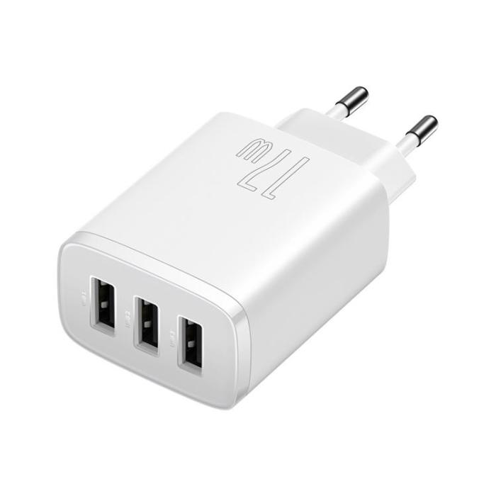 BASEUS - Baseus EU Compact Väggladdare 3x USB 17W - Vit