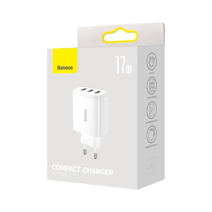 BASEUS - Baseus EU Compact Väggladdare 3x USB 17W - Vit