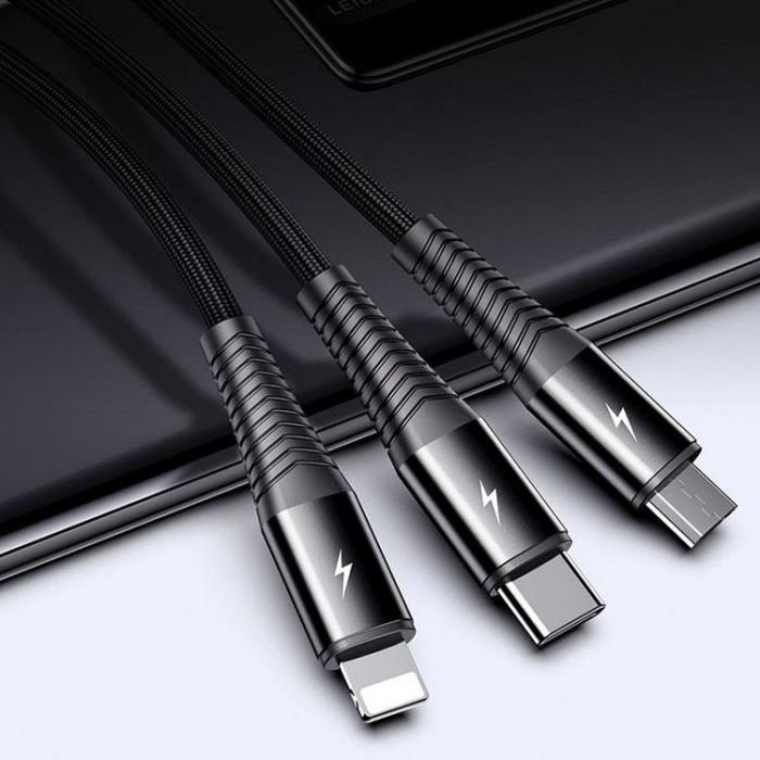 UTGATT1 - Joyroom 3in1 USB-C , Lightning , Micro-Usb Kabel 120cm - Svart