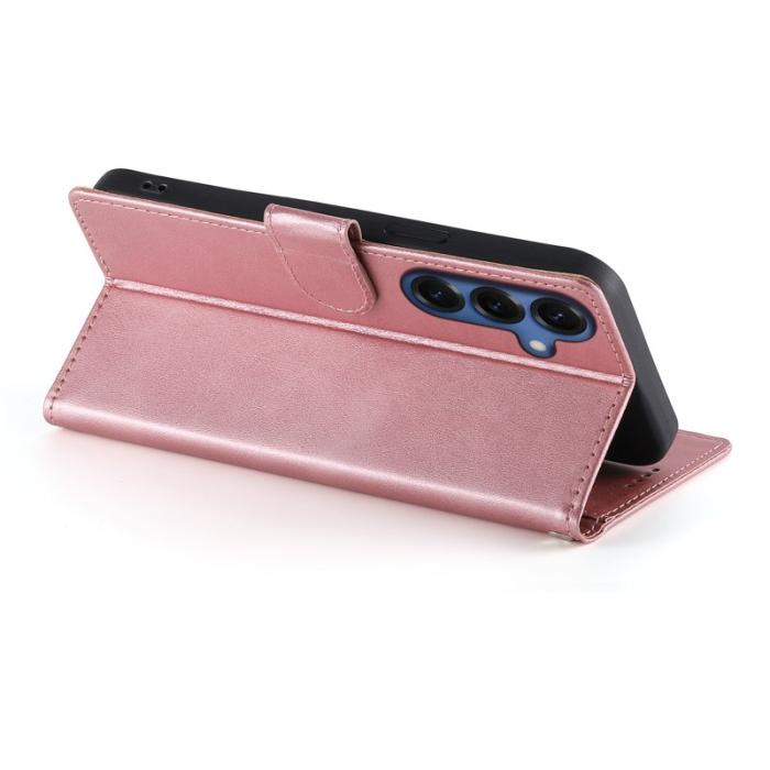 OEM - Samsung Galaxy S26 Fodral Ställ Äkta Läder Flip - Rosa
