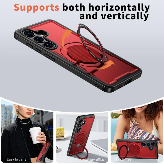 OEM - Mobilskal till Samsung Galaxy S26 Magnetiskt TPU + PC Med Dämpande Ställ - Röd