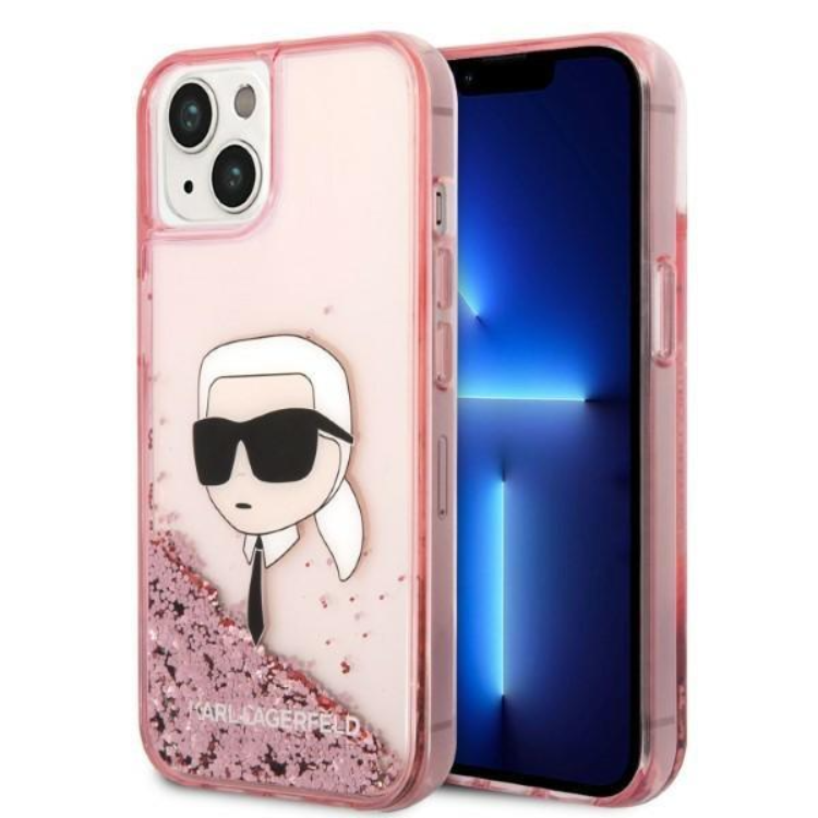 Karl Lagerfeld iPhone 14 Plus Skal Liquid Glitter Head - Rosa | 2353 | AlltMobil