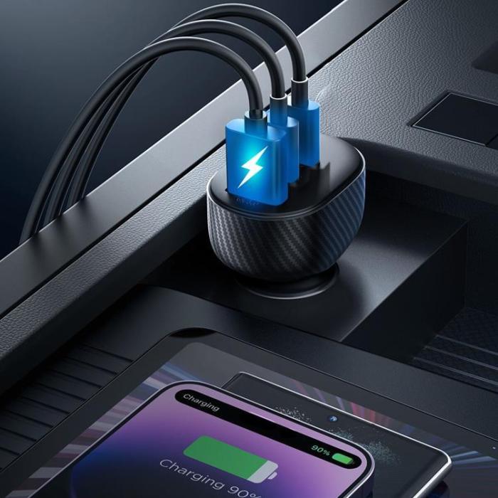 Joyroom - Joyroom Billaddare 30W 2x USB-C USB-A med Display - Svart