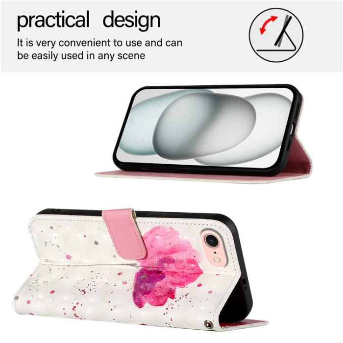 A-One Brand - iPhone 16e Plånboksfodral Printing Pattern Med Rem - Flower
