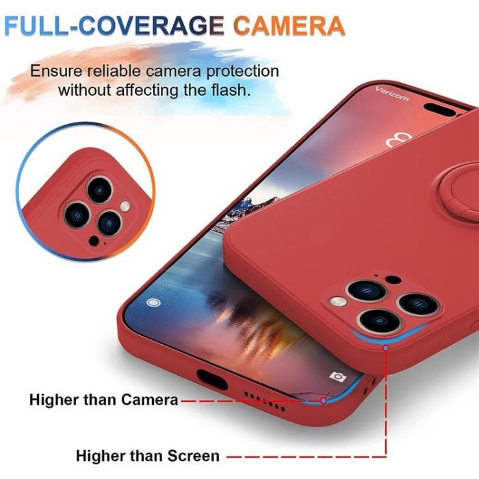 OEM - iPhone 15 Pro Mobilskal Ringhållare Liquid Silikon - Röd