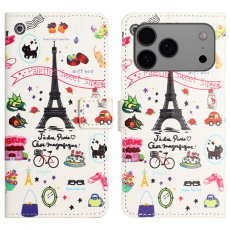 A-One Brand - iPhone 17 Pro Plånboksfodral Pattern Print Läder - Eiffeltornet