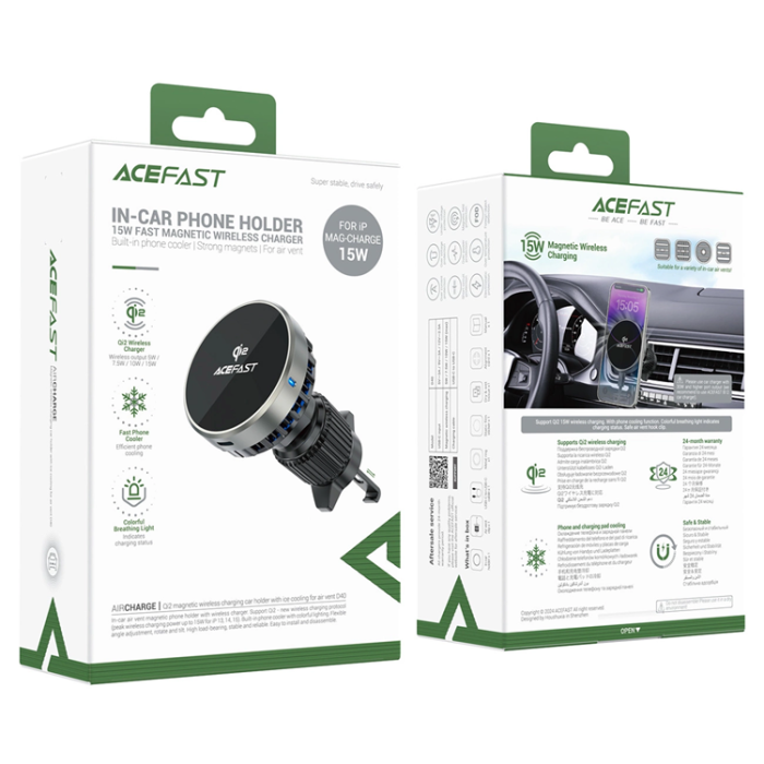 Acefast - Acefast Qi2 Magnetisk Bilhållare med 15W Trådlös Laddning
