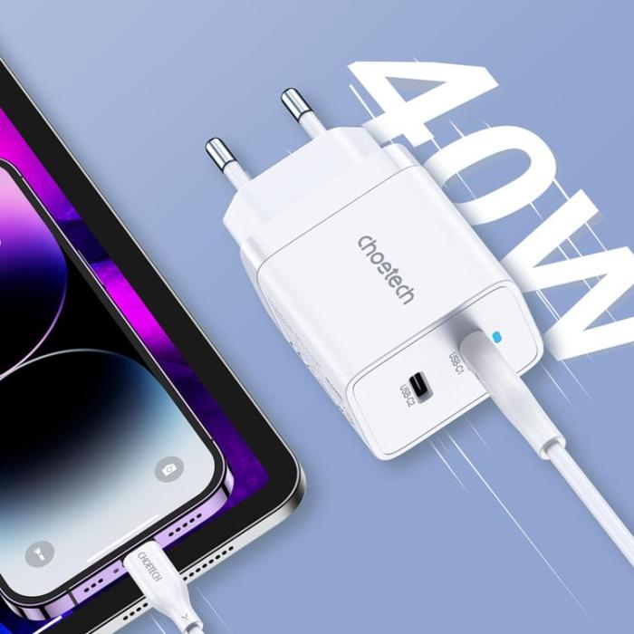 UTGATT1 - Choetech PD Väggladdare 2x USB-C 40W - Vit