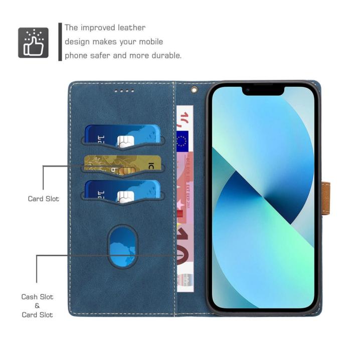 OEM - Splicing Design iPhone 13 Pro Plånboksfodral - Blå