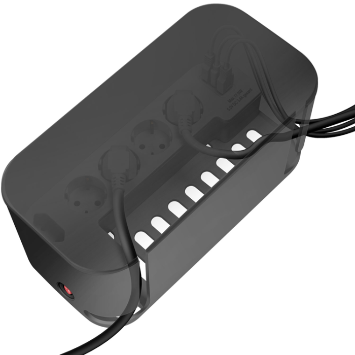 LogiLink - LogiLink Cable box - Kabelgömma med grenuttag + USB-A/USB-C-laddning Svart
