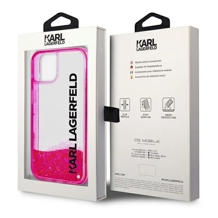 KARL LAGERFELD - Karl Lagerfeld iPhone 14 Plus Skal Liquid Glitter Logo - Rosa