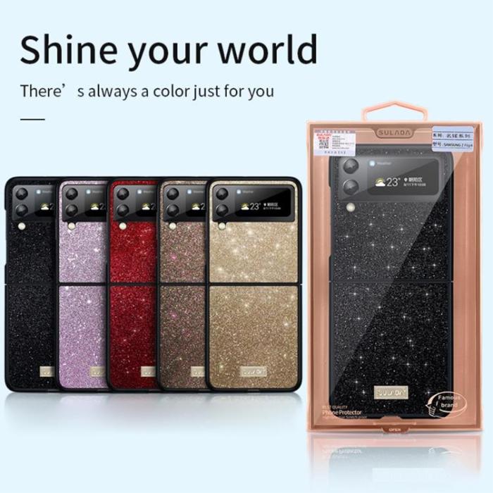 SULADA - SULADA Galaxy Z Flip 4 Skal Glitter Sequins - Röd