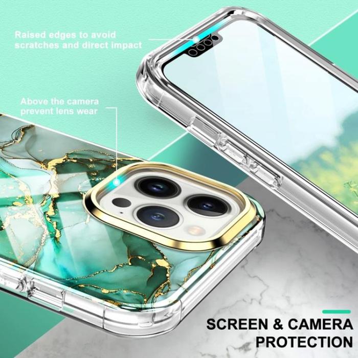 OEM - iPhone 14 Pro Skal 360 Marble - Grön