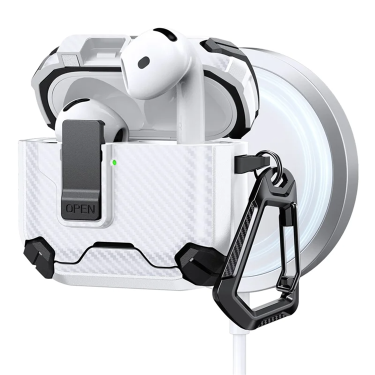 AirPods 4 Skal Magsafe Carbon Fiber med Karbinhake - Svart/Vit | 2353 | AlltMobil