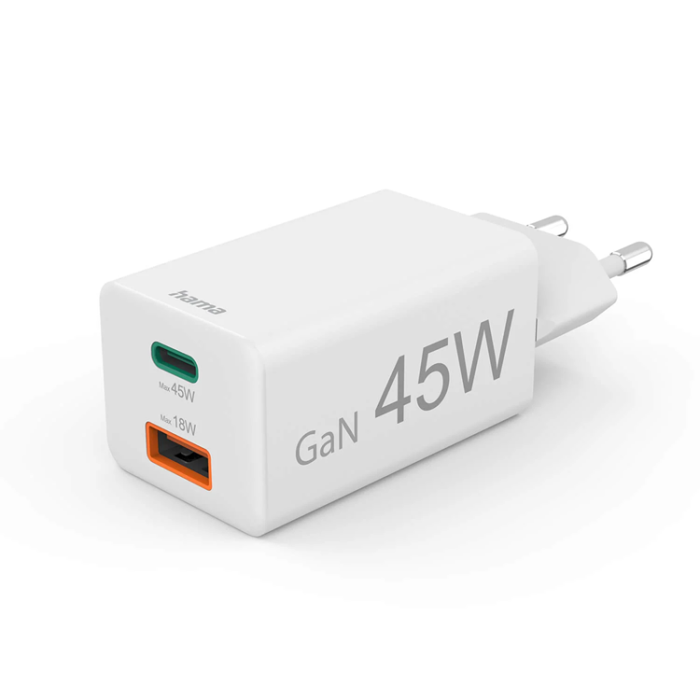 Hama - Hama Snabbladdare 45W 1xUSB-C 1xUSB-A GaN - Vit