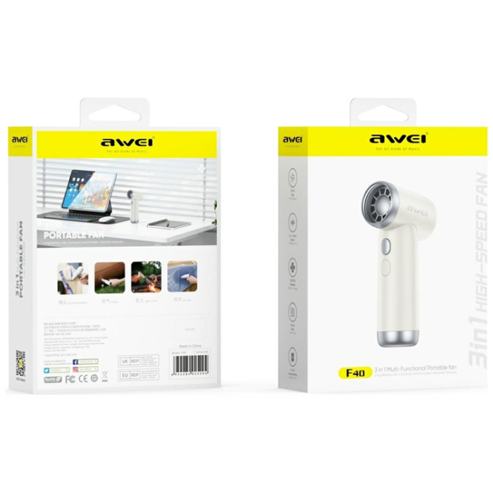 Awei - Awei 3in1 Handfläkt 3300 mAh Multifunktionell F40 - Vit